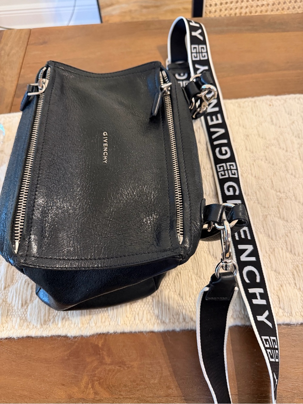 Givenchy Black Leather Belt Bag with Branded Strap